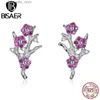 Stud BISAER Flower Collection 925 Sterling Zilver Wintersweet Bloem Rode Zirkoon Stud Oorbellen Dames Sterling Zilveren Sieraden EFE040 YQ231211