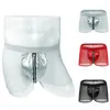 Männer Shorts Männer Transparent Mesh Boxer Sexy Höschen Mit Reißverschluss PU Leder Kurze Fetisch Stripper Erotische Dessous Offene Unterhose