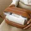 Cosmetic Bags Faux Leather Bag Waterproof Double-layer For Travel With Zipper Closure Clear Makeup Women's