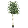 Dekorativa blommor 120/150/180/210 cm konstgjorda ficusträd med nästan naturliga blad och stam faux banyan potted simulering grön växt