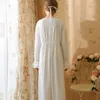 Women's Sleepwear Vintage White Cotton Nightdress Princess Nightwear Women Sweet V Neck Long Sleeve Night Dress Lace Victorian Nightgown