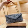 New Blue Suede Shoulder Bag Top Layer Cowhide Chain Rectangular Double Strap V Line Messenger Letter Buckle Ladies Fashion 262G