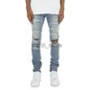 Calças masculinas rasgadas jeans de cristal angustiado moda alta rua magro estiramento denim calças j231208