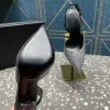 Pin de seguridad Bombas de diamantes de imitación adornadas con cristales Zapatos de vestir Tacones altísimos Sandalias con punta puntiaguda Diseñadores de lujo para mujer Zapato con talón descubierto Zapato de noche Zapatos de fábrica