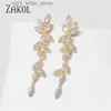 Stud Zakol Luxo Gold Color Folha Nupcial Conjuntos de Jóias de Casamento para Mulheres Marquise Zircon Brincos Colar Pulseiras Set YQ231211