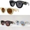 Şık güneş gözlüğü bayanlar tasarımcıları marka naylon şişme dairesel güneş gözlüğü ile asetat elyaf çerçeve dairesel lensler 2024 yeni kadın retro gözlük lw40118