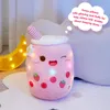 Poupées en peluche 2638 cm LED lumière lait thé poupée jouet vert rose doux mignon coussins fraise animaux en peluche pour les filles cadeau d'anniversaire 231211