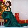 Mädchenkleider aus grünem Satin mit großer Schleife, Geburtstagsparty-Kleid, mehrlagig, Hochzeitsblumen-Anpassung