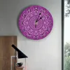 Zegary ścienne Purple Flower Mandala Retro Clock Modern Design Dekoracja salonu Kuchnia Mute Watch Watch Domowe Dekor wnętrza