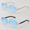 Whole Selling 8200762 Rimless Sunglasses Women 18K Gold Metal Frame Sun Glasses Unisex Gray Red Brown Carved Lens Diamond cut 276U