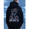 Men's Hoodies Oil Painting Bear Harajuku Style Leisure Comfort Hoodie Sweatshirts High Quality Fleece Cotton Top Clothes