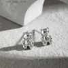 Stud Andywen 925 Sterling Silver Gold Plain Little Bear Stude Kolejne Kobiety Kobiety Kryształowa biżuteria 2021 Klejnoty na przyjęcie weselne Prezent YQ231211