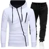 Survêtements pour hommes Mode personnalisé Oblique Zipper Sweat à capuche Pantalon de survêtement Deux pièces Couleur unie Manteau Pantalon long Costume de sport chaud