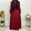 Ethnische Kleidung 2024 Feste Farbe Muslimische Kleider Frauen Islamische Jalabiya Eid Ramadan Abaya Kaftan Gürtel Kaftan Arabisch Robe Longue Femme