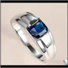 Jewelrysimple Masculino Feminino Anel de Cristal Azul Charme Sier Cor Casamento Clássico Quadrado Zircão Pedra Anéis de Noivado Para Mulheres Homens Dr6428496