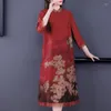 Casual Kleider 2023 Mode Gedruckt Seidenkleid Herbst Vielseitige Knielange Chinesische Lose Fit Party Vestidos
