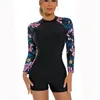 Roupa de banho feminina verão surf terno de natação para mulher 2023 esporte floral rash guard manga longa shorts um pedaço maiô banho