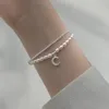 Beaded Trustdavis Luxury 925 Sterling Silver Double Layer Freshwater Pearl Moon Chain Armband For Women Valentine's Day Jewelry DA2493 231208