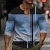 Camiseta masculina vintage 3d patchwork impressão casual manga comprida camisa henley oversized tops outono streetwear masculino camisetas pulôver
