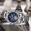 Wristwatches PINDU Mechanical Watches Year Month Week Multi-functional Men Watch Classic Blue Dial Diamond Bezel Stainless Steel Material