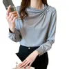 Blusas de mujer 2024 primavera coreana camisas de gasa para oficina OL camisa de manga larga plisado pulóver señoras Tops