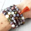 Mg0833 design luxuoso de alta qualidade natural botswana ágata 108 mala yoga jóias cabeça de buda charme borla colar mala shippin271j