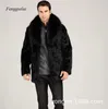 Мужская мода из искусственного меха на осень и зиму, мужская модная облегающая шуба с воротником из искусственного меха, черное роскошное пальто для мужчин 231211