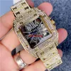 يراقب Dial Diamond Hip Hip Hop Watch في Silver Case Iced Out Barge Diamond Bezel Quartz Movement Wristwatch لامعة جيدة