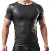 Herren T-Shirts Männer Sexy Kunstleder Kurzarm T-Shirts Tops PU Homosexuell Männlich Fetisch Unterhemden Clubwear Bühnenkostüme