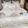 Bedding sets Luxury Gold Feather Embroidery Egyptian Cotton ChampagneLight Yellow Patchwork Duvet Cover Bed Sheet Pillowcases Set 231211