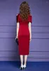 Sıradan Elbiseler Lüks Sequal Çiçek Düğün Partisi Kadınlar için Kırmızı 2023 Yaz Zarif Balo Resmi Durum Vestidos Midi Plus Boyut