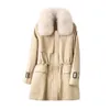 Parka da donna in piumino di lusso giacca in pelle di pecora invernale collo in pelliccia naturale spesso caldo anatra bianca cappotti con coulisse in vita 231211