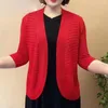 Cardigan lavorato a maglia stile sottile da donna, giacca aperta sul davanti, elegante maglia estiva, leggera, manica lunga per persone di mezza età