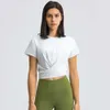 Cross Hem Back Swallow Tail Tops Bandage Sports T-shirt för kvinnor som kör Fiess Gymkläder Övning Fashion Crop Shirt 688SS 2023