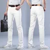 Pantalones vaqueros para hombre, moda Primavera otoño 2024, pantalones de pierna recta elásticos cómodos informales de negocios, pantalones vaqueros blancos para hombre