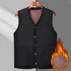 Gilets pour hommes Gilet d'hiver pour hommes polaire automne simple boutonnage col en V cardigan en peluche avec poches résistant plus taille