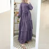 Vêtements ethniques Mousseline Abaya pour femmes Printemps Automne 2023 Laminé Splice Taille Haute Manches Longues Robe Lâche Robe Islamique