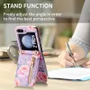 Rose Patroon Crossbody Portemonnee Leren Case voor Samsung Galaxy Z Flip 5 4 3 5G Flip4 Flip5 Creditcardhouder Portemonnee Case met Riem Lanyard Kickstand Cover