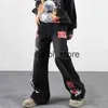 メンズパンツ新しいファッションレタープリントブラックバギージーンズパンツ男性服のダークストリートウェアストレートヒップホップルーズロングズボンパンタロンJ231208