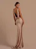 Basic Casual Dresses Woman Sexy Satin Swing Neck Dress Fashion Solid Backless Bodycon Maxi 2023 Elegant Ladies Party Club Wrap Hips Vestidos 231208