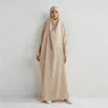 Ubranie etniczne muzułmańskie z kapturem rękaw z kapturem Onepiece modlitwa Dres Jilbab Islamski Dubaj Saudyjska czarna szata Turkish Modestia 231208