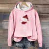 Damen Hoodies Lustiger Weihnachtsdruck Sweatshirt Kapuzenpullover Rosa Oversize Langarm Weihnachten Weinrot Hässlicher Musterpullover