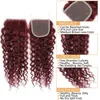 Synthetic Wigs Curly Human Hair Weave Bundles With Closure 99J Red Hair For Women Brazilian Burgundy 3/4 Bundles With Closure 231211