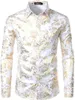 Designer camisa masculina luxo paisley flor ouro brilhante impressão camisa camisas moda ultra fina manga longa festa bola vestido masculino desgaste 231211