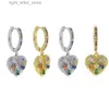 Stud Klassieke Carve Heart Dangle Oorbellen voor Vrouwen Verharde Rechthoek Kleurrijke Cz Zirkoon Goud/Zilver Kleur Hoop Earring Mode-sieraden YQ231211