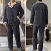 Herren-Nachtwäsche für Herren, warm, Flanell, Herbst und Winter, Pyjama, Umlegekragen, langärmelige Hose, zweiteiliges Set, lockerer, bequemer Nachtwäsche-Anzug 231211