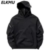 Mens Hoodies Sweatshirts Streetwear Harajuku Y2K Hip Hop High Neck Mask Windproof Pullovers Dark Black Techwear Cargo Tops 231211