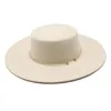 Chapeaux à bords avares Chapeau de feutre épais en laine pour hommes et femmes à dessus plat de 10 cm avec Big289T