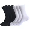 Meias masculinas 6 pares de alta qualidade preto branco cor pura algodão unisex meia escritório esporte negócio anti-bacteriano desodorante homem longo