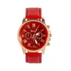 Relógio vermelho três-subidiais retrô genebra estudante relógios feminino quartzo tendência relógio de pulso com pulseira de couro224j